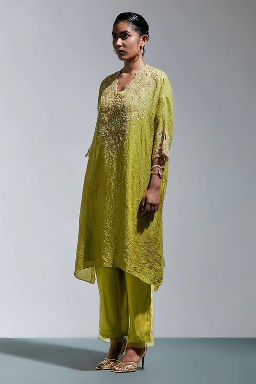 Henna Floral Threadwork Silk Kaftan Set