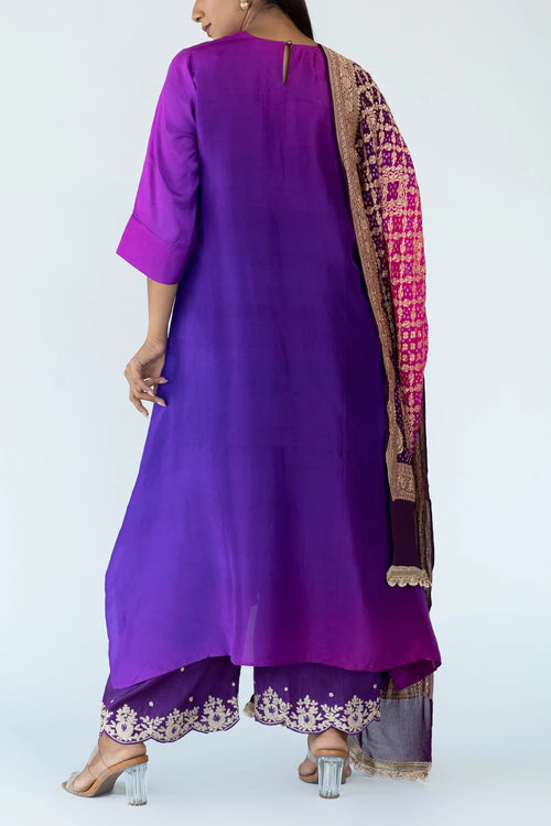 Brinjal Burgandy Ombre Kurta With Dupatta