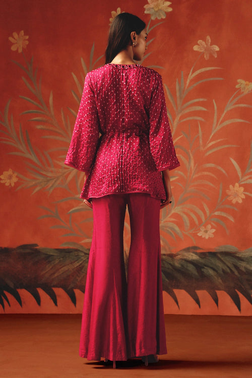Wild Berry V Neck Peplum Top with Bootcut Pants