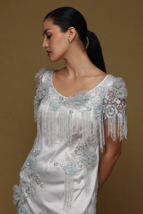 Floral Shift Dress with Fringes