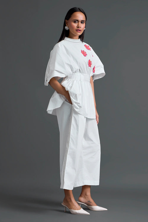White Floral Peplum Co-ord Set