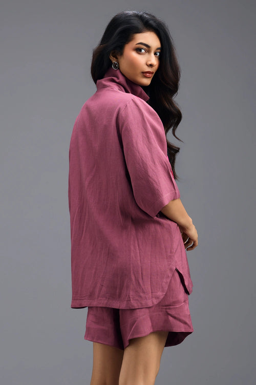 Pink Linen Tailored Shorts