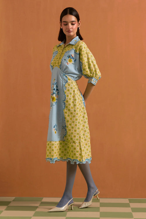 Sky Blue Verdant Kimono Dress
