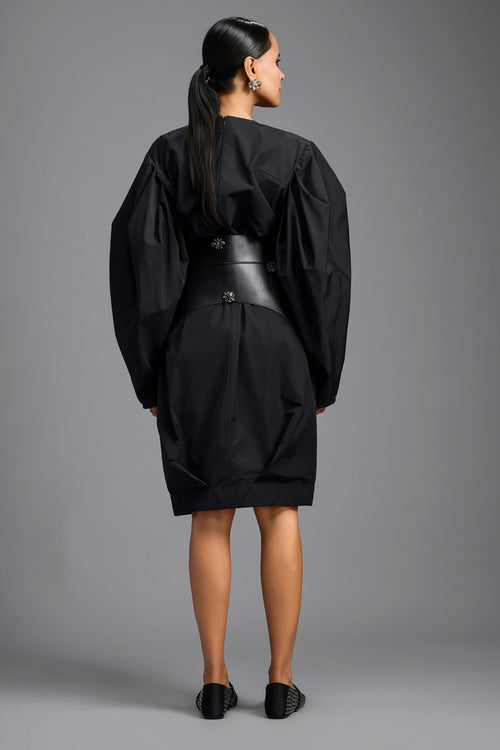 Sculptural Black Belted Dress