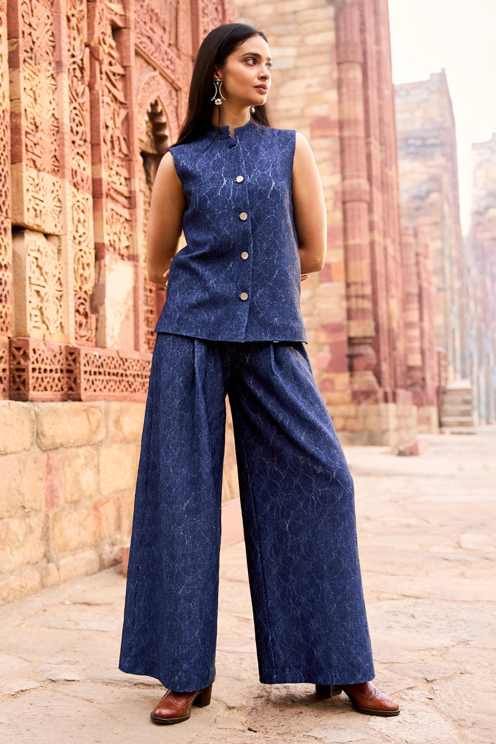 Denim Lace Waistcoat And Pant Set