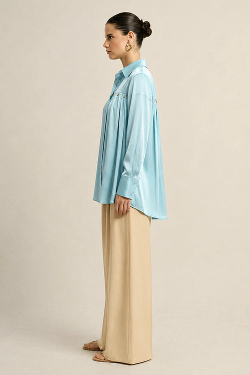 Tropical Breeze Blue Gather Shirt