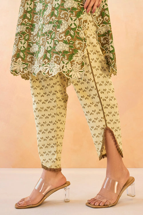 Olive Petal Scallop Cotton Kurta Set