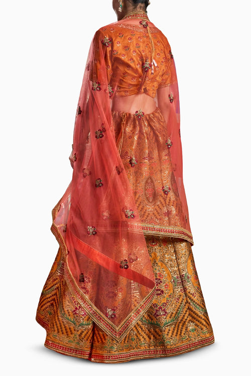Orange Banarasi Begum Ghaghra Set