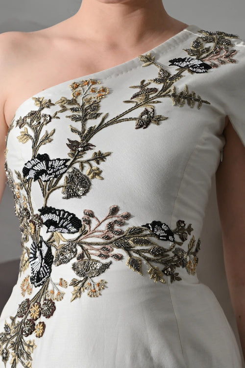 Elegant Gown Featuring A One-Shoulder Bodice