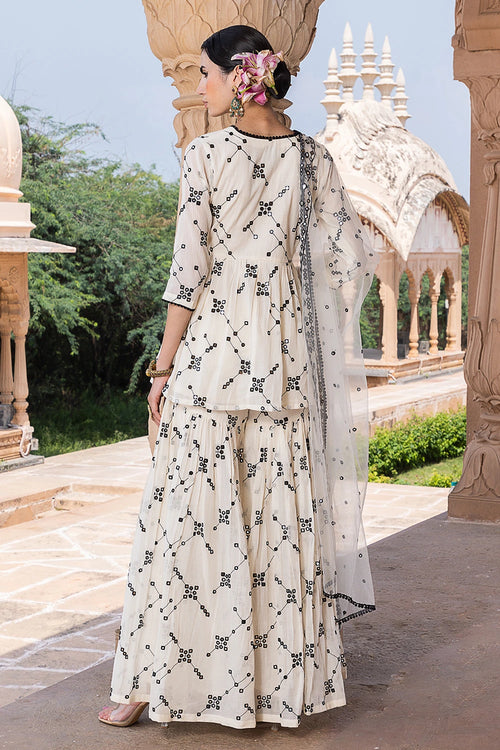 Black and White BK all-over Embroidered Sharara with Dupatta