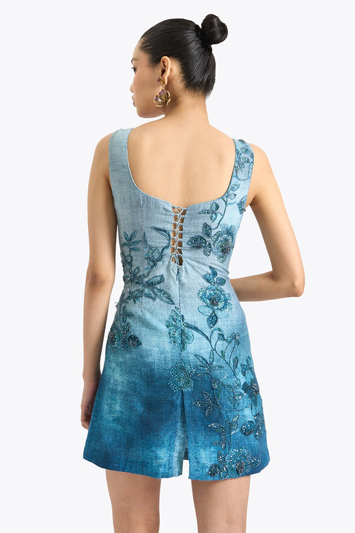 Azure Embroidered Mini Dress