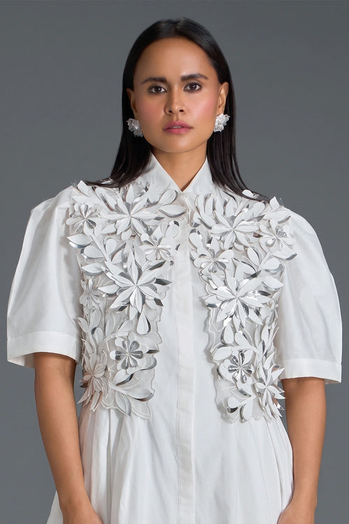 White 3D Floral Jacket and Taffeta Bubble Dress