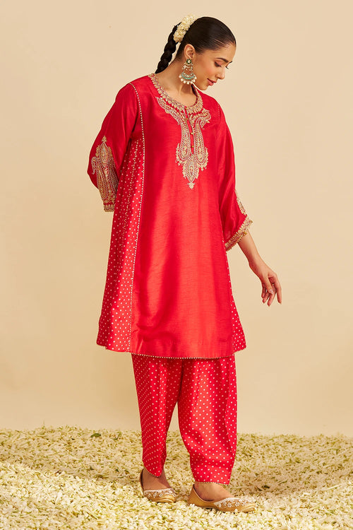Jeriah Red Short Chauga with Salwar