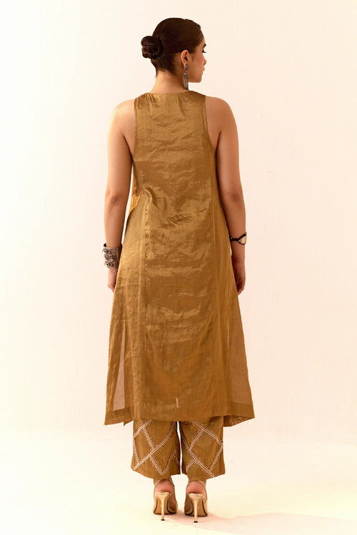 Gold Tissue Kurta Set