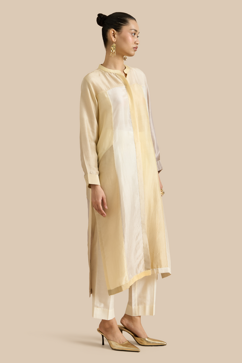 Ivory Color Block Kurta Set