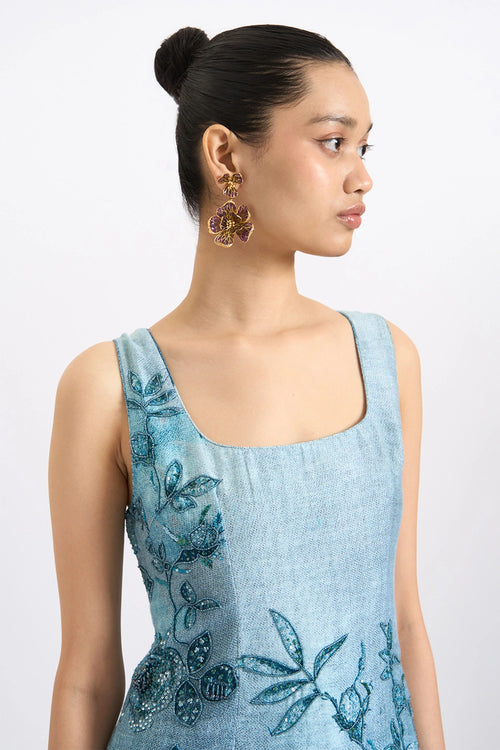 Azure Embroidered Mini Dress
