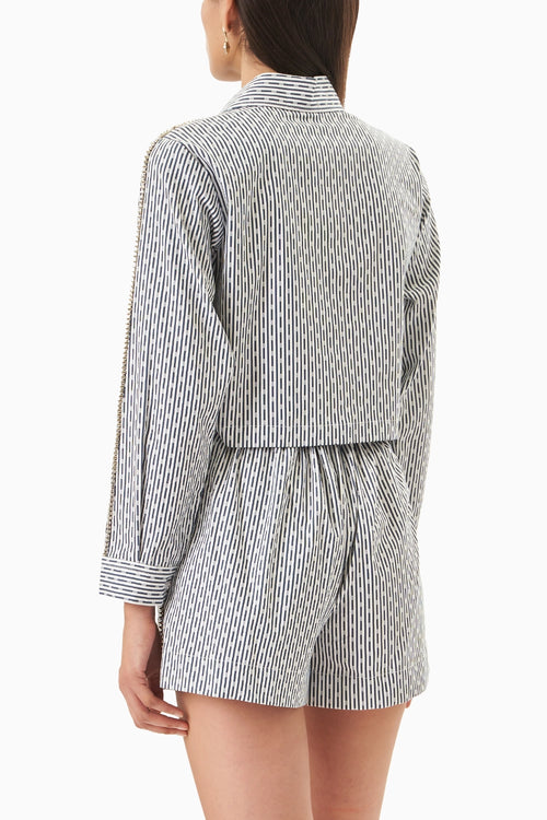 White Blue Cotton  Stripes Crop Co-ord Set