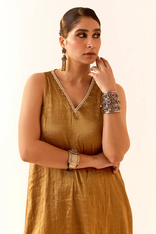Gold Tissue Kurta Set