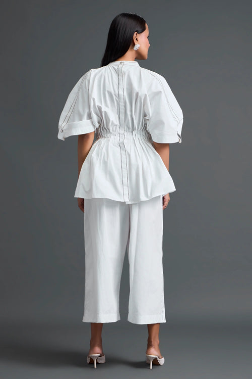 White Floral Peplum Co-ord Set