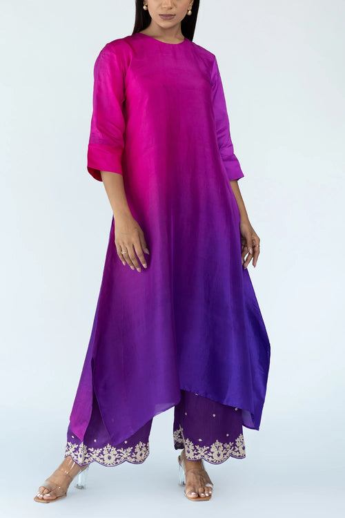 Brinjal Burgandy Ombre Kurta With Dupatta