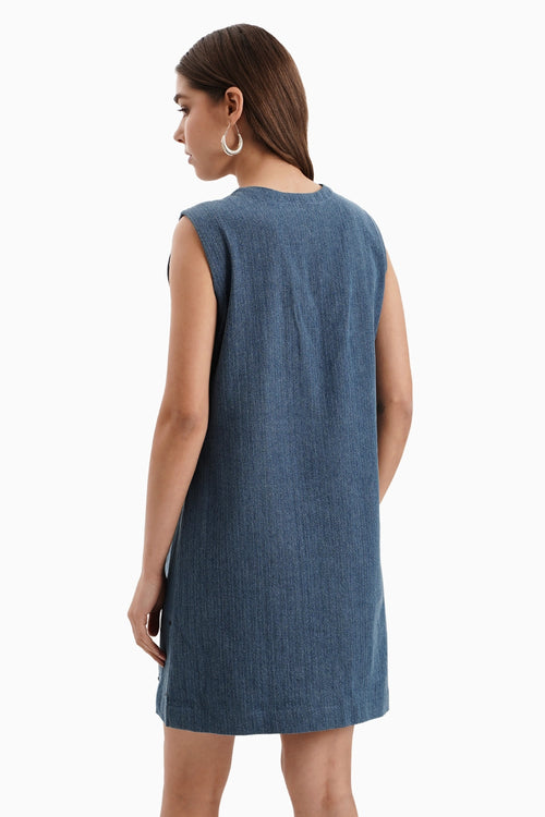 Medium Herringbone Denim Dress with Chitta Embellishment
