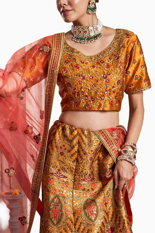 Orange Banarasi Begum Ghaghra Set