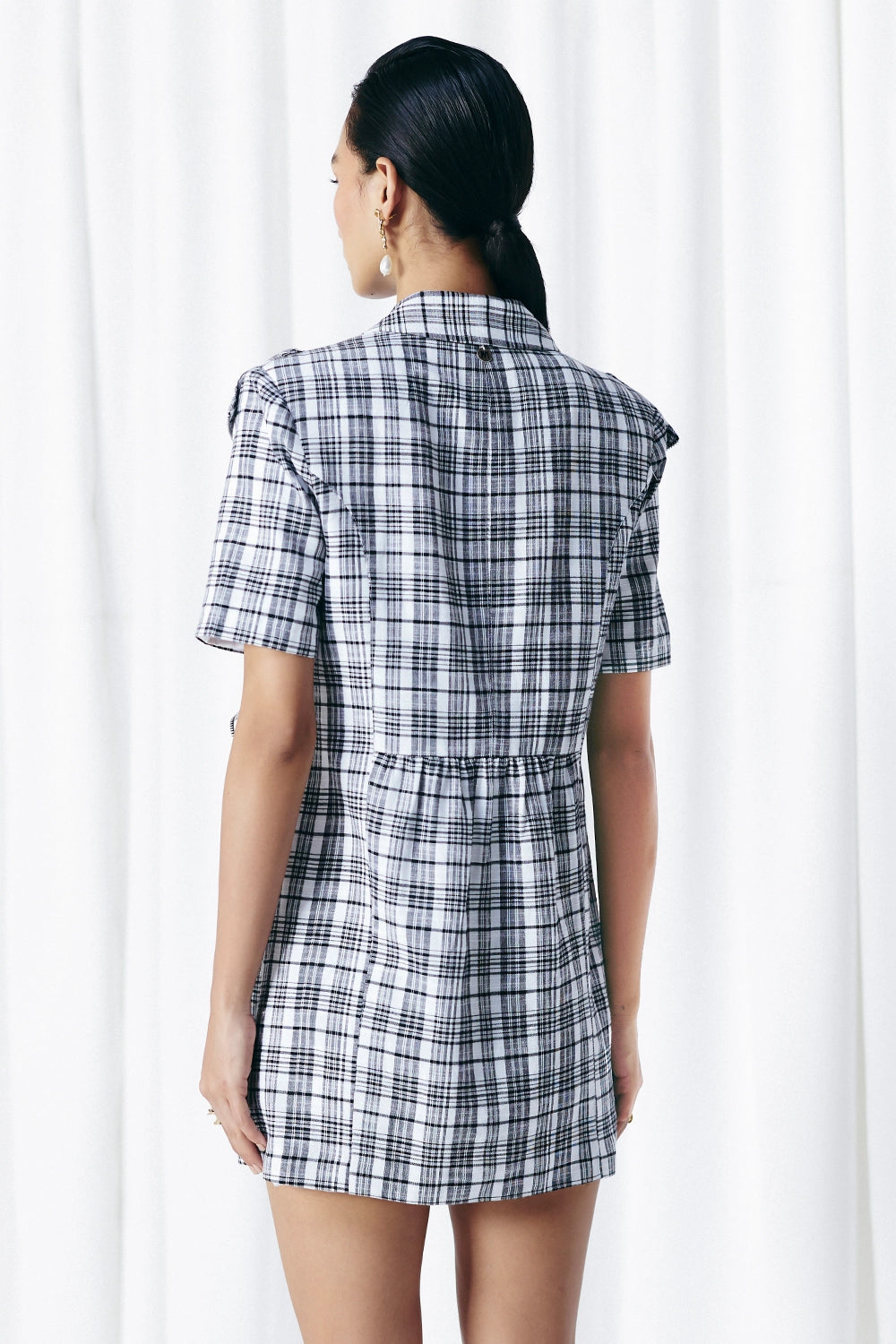 Black & White Check Zipper Frill Blazer Dress