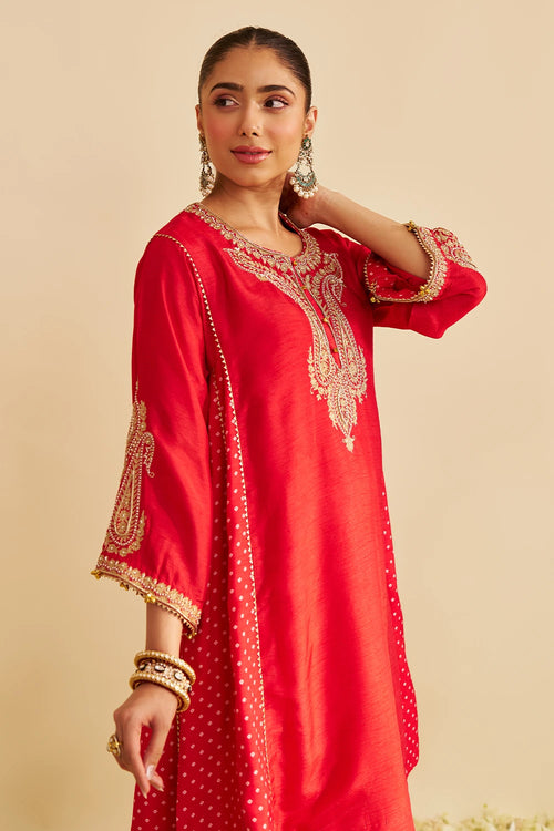 Jeriah Red Short Chauga with Salwar