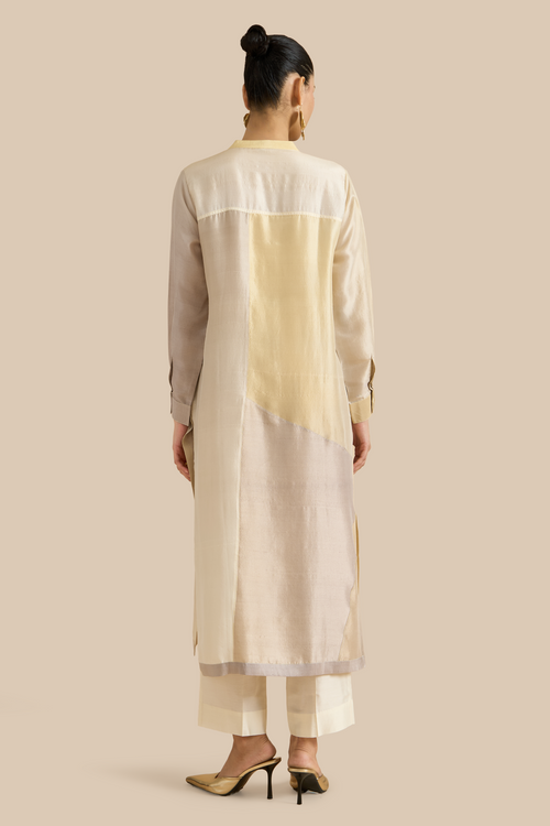 Ivory Color Block Kurta Set
