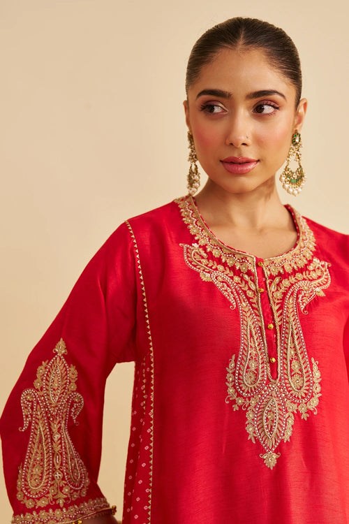 Jeriah Red Short Chauga with Salwar
