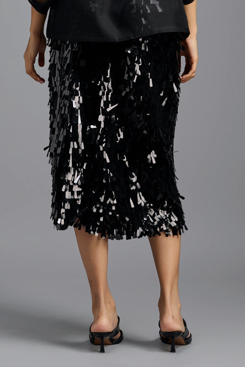Black Sequin Midi Skirt