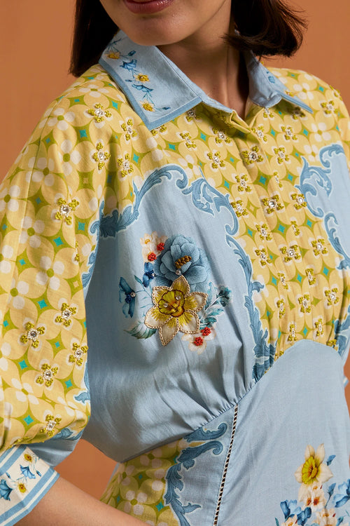 Sky Blue Verdant Kimono Dress