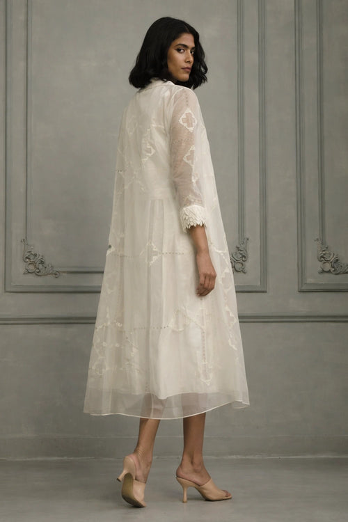 Ivory Embroidered Organza Jacket with Linen Dress