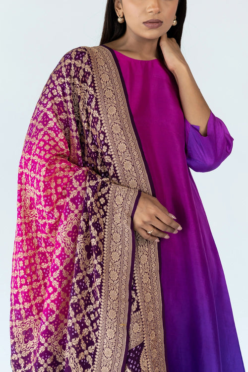 Brinjal Burgandy Ombre Kurta With Dupatta
