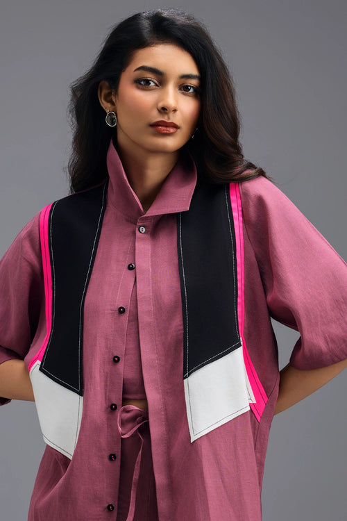 Pink Linen Shirt with Panel Detail