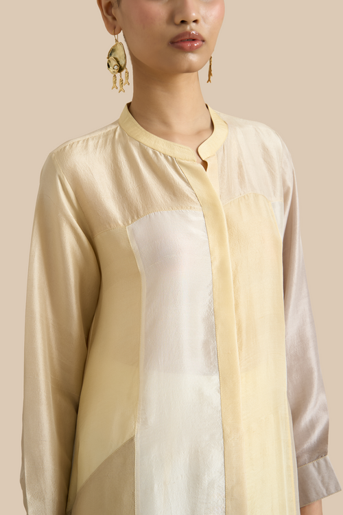 Ivory Color Block Kurta Set