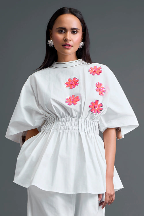 White Floral Peplum Top
