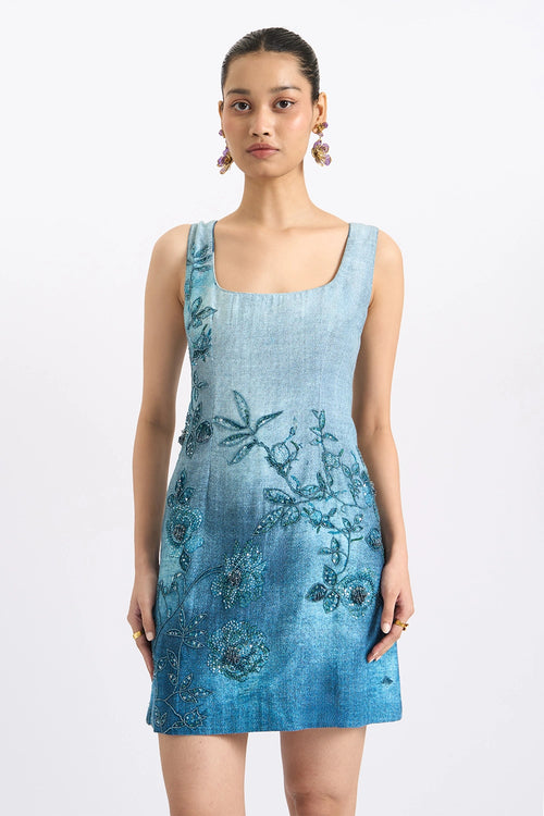 Azure Embroidered Mini Dress