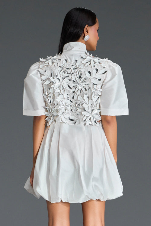 White 3D Floral Jacket and Taffeta Bubble Dress