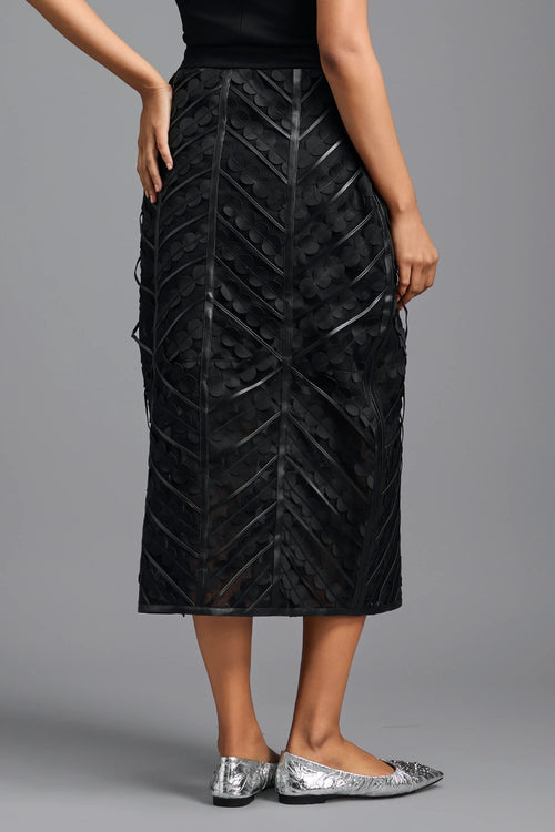 Sheer Black Midi Skirt with Geometric Paneling