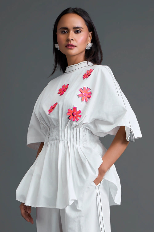 White Floral Peplum Top