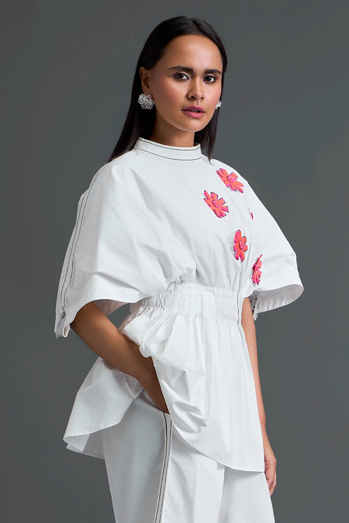 White Floral Peplum Top