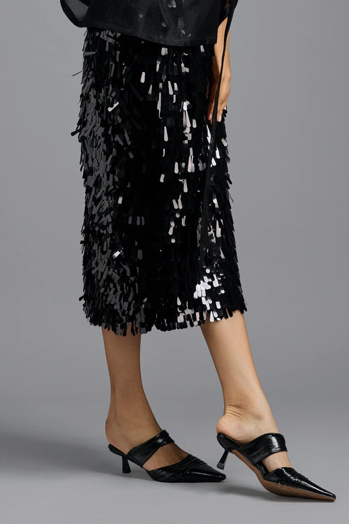 Black Sequin Midi Skirt