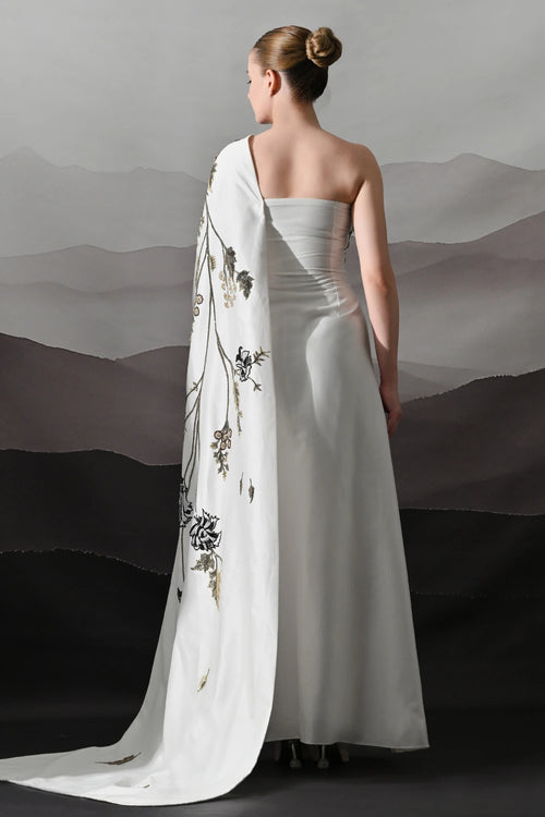 Elegant Gown Featuring A One-Shoulder Bodice