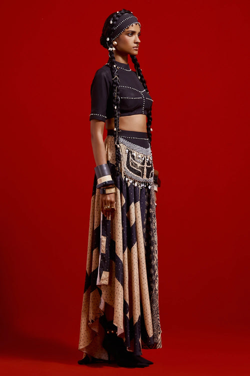 Areej Blouse with Printed Chakri Skirt