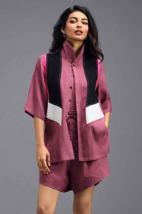 Pink Linen Tailored Shorts