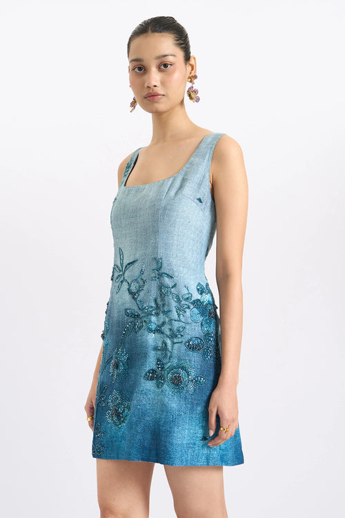 Azure Embroidered Mini Dress