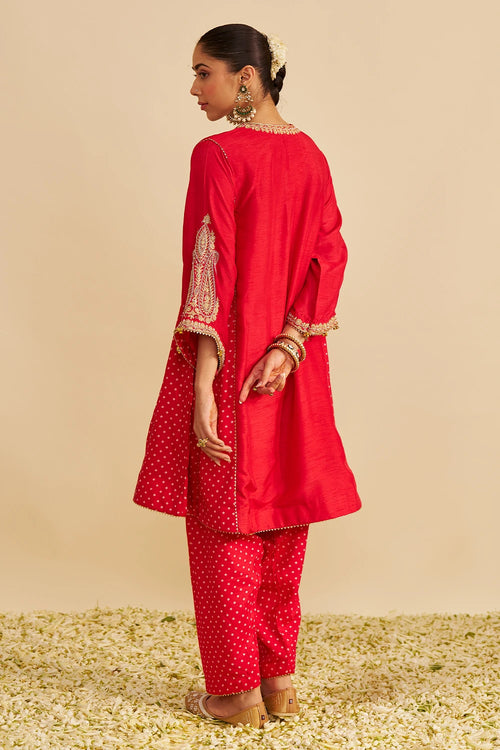 Jeriah Red Short Chauga with Salwar