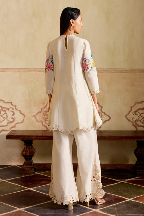 Ivory Mosaic Vines Short Kurta with Bell Bottoms