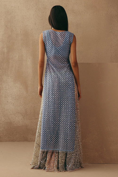 Blue Beadwork Jaal  Slip On Jacket
